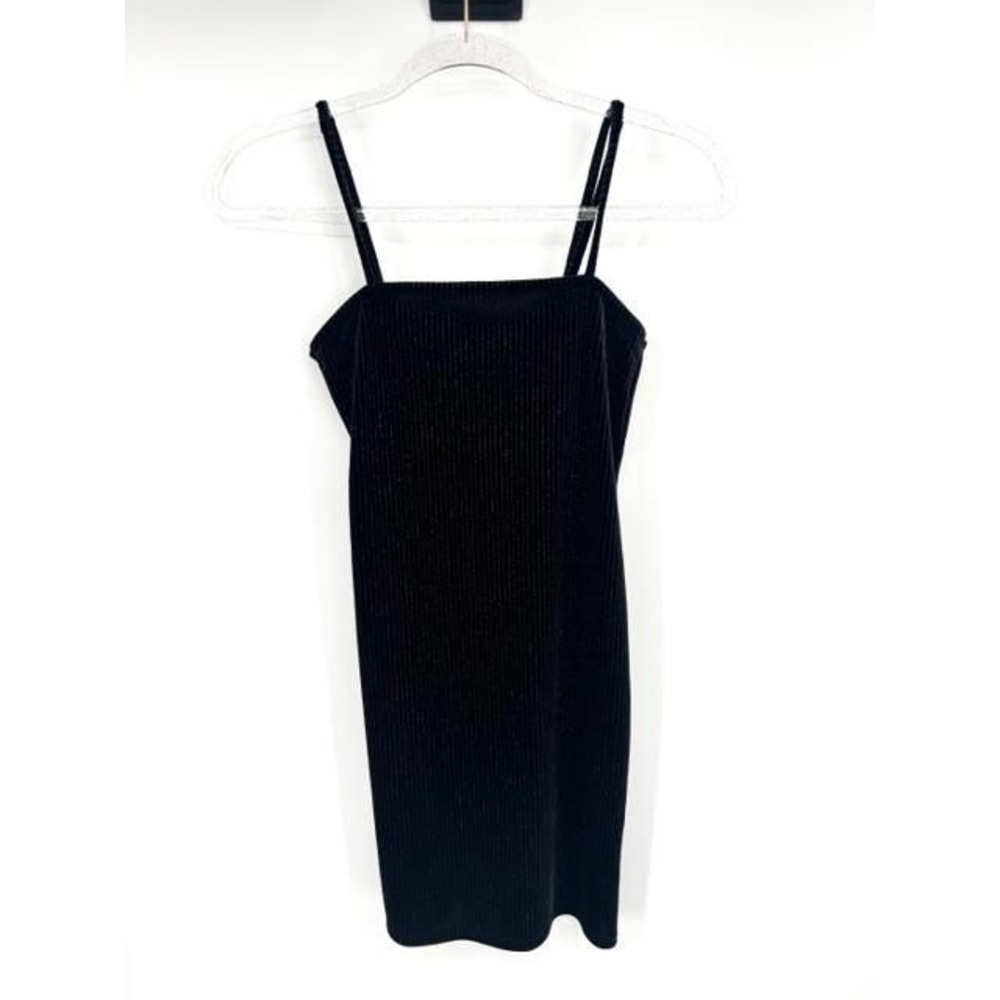 Forever 21 Black Velvet Red Glitter Mini Dress Square Neck Spaghetti Strap Small